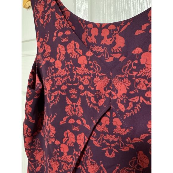 Cabi 3258 Purple Plum Maroon Red Sakura Cameo Print Layered Tank Feminine Large - Picture 7 of 14